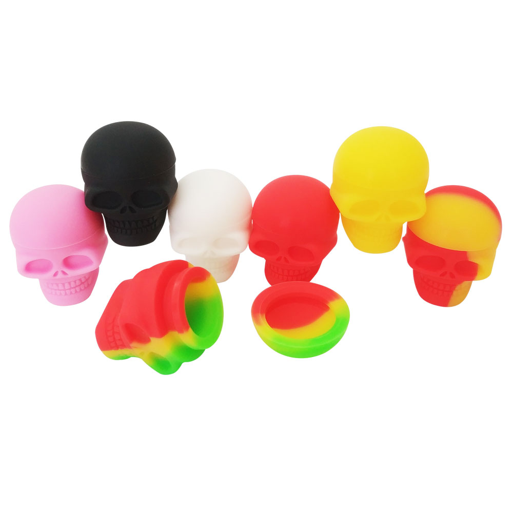 

10pcs/lot 3ml Skull Containers Assorted Color Silicone Container Food Grade Silicone Unbreakable Wax Concentrate Storage Jars Dab Containers