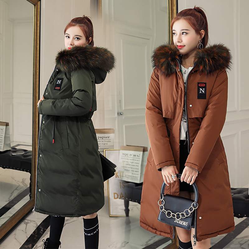 

Wholesale new thick cotton coat winter long women's two sides wear down cotton coat, Army green