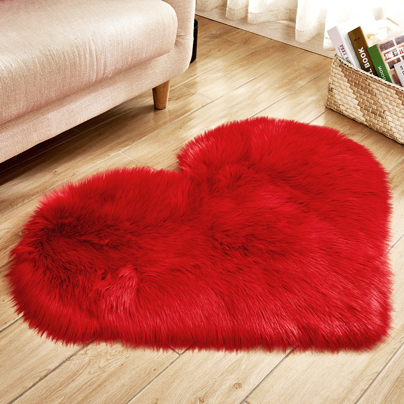 

Love Heart Rugs Artificial Wool Sheepskin long Hairy Carpet Bedroom Living Room Faux Fur Carpet Floor Mat Soft Fluffy Area Rug, Pink