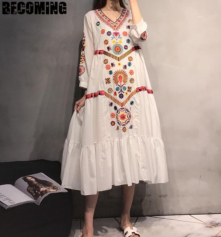 

Pregnant Dress Women Spring Pregnancy Dress Embroidery Long Skirt Loose V-neck Pregnant Skirt Maternity Big Autumn Dresses, Beige