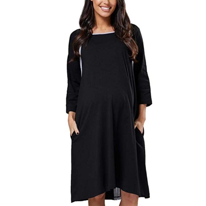 

Summer and autumn cool bursting pregnant women breastfeeding clothing long-sleeved round neck big swing dress fashion, Purple