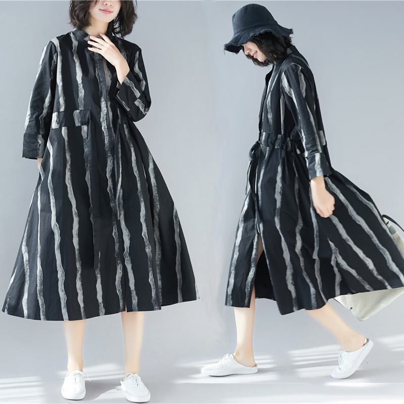

Will Code Suit-dress 2019 Fat. Mm Stripe Apparent Lean Lead Shirt Skirt Temperament A Word Will Pendulum Dress, Black