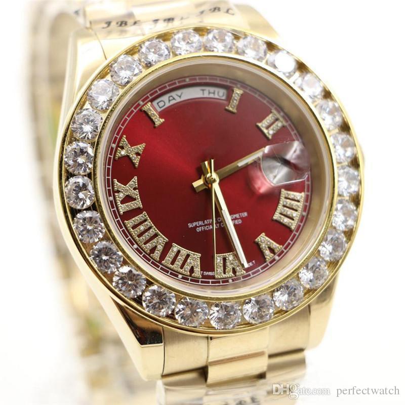 

2018 hot sale Gold President Day-Date Diamonds Watch Men Stainless Mother of Pearl Dial Diamond Bezel Automatic WristWatch Watches., Make waterproof