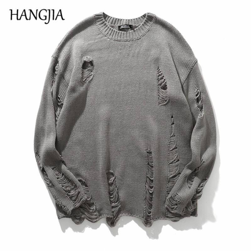 

Wash Hole Ripped Knit Sweaters Men Women Streetwear Hip Hop Pullovers Jumper Fashion Oversized All-match Men Winter Clothes, Black
