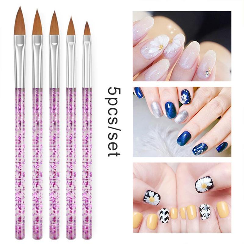

5Pcs Nail Art Brush Painting Pen Beautiful Handle Acrylic UV Gel Polish Extension Design Manicure Tools Set Supply