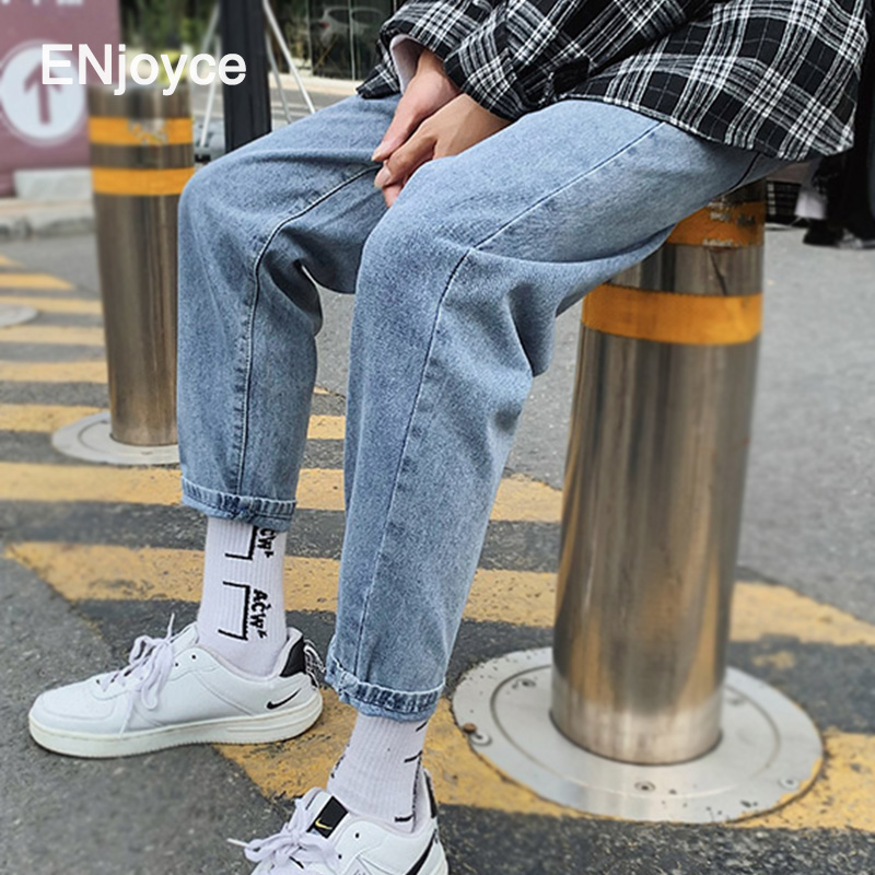 

Men Korean Fashions Skinny Jeans Pants 2020 Summer Streetwaer Hip Hop Skinny Denim Jeans Mens Straight Light Blue Trousers