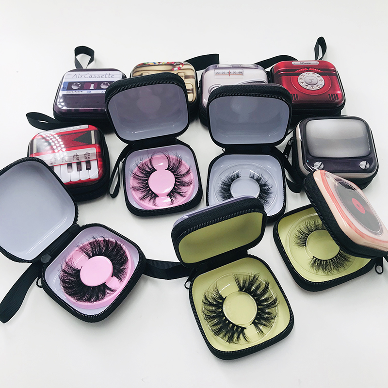 25mm 5D Mink Eyelashes Custom Mini Zipper Hard Eyelashes Headphone Holder Case Portable Mink Lashes Pouch box