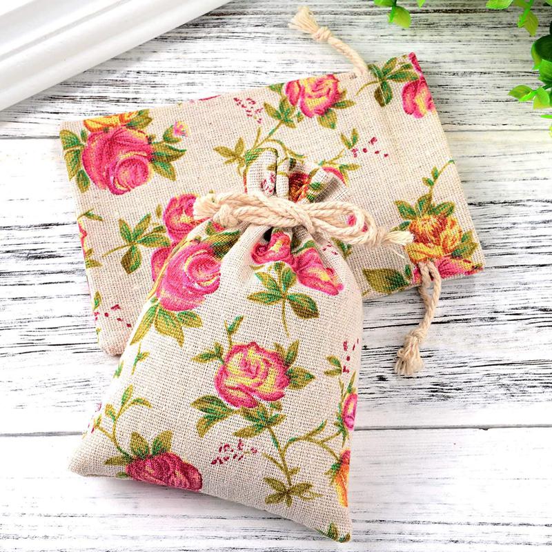 ABUI 30 Pack Rose Drawstring Bags Burlap Flower Pouch Bags Gift Jewelry