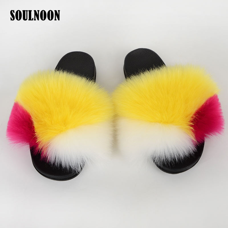 

Women Faux Fur Slippers Summer Fluffy Sandals Female Furry Slides Plush Home Shoes Fashion Summer Cute Fur Flip Flops Size 36-45, Mixed colors 1