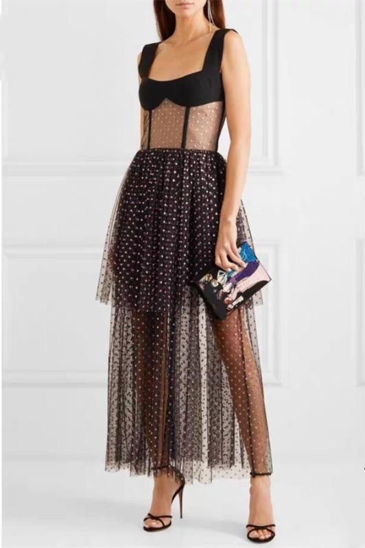 

Black Dress Strap Elegant Christmas Hoolday Dress Banquet Lace Celebrity Evening Party Sexy Long