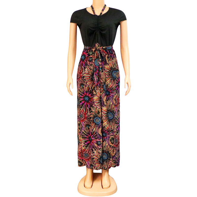 

African Colorful Elastic Short Sleeve Dresses Vestidos Women Long Dress Print Summer Maxi Bohemian Beach Party Dress