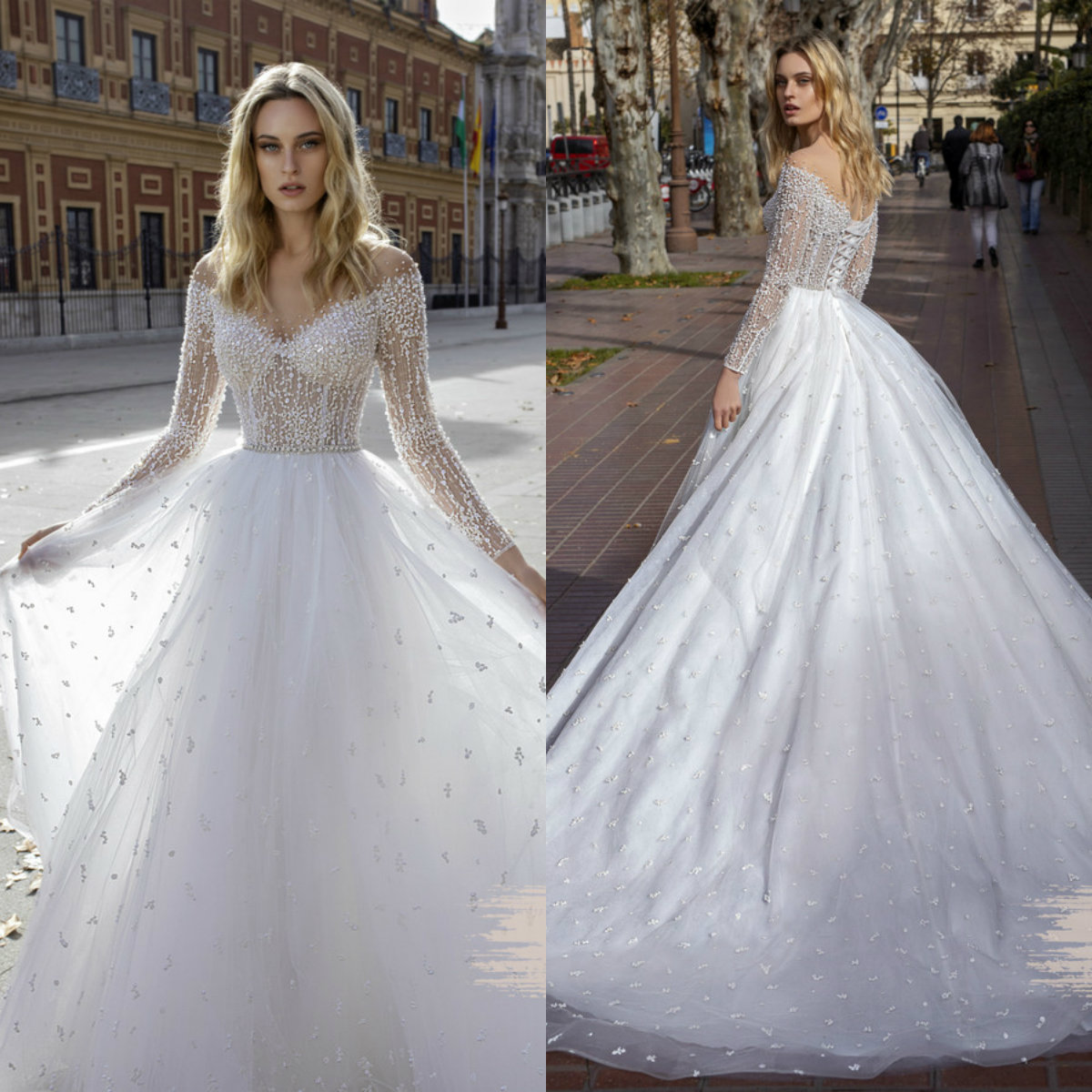 

2020 Bohemian Wedding Dresses V Neck Sequins Beaded Long Sleeves Bridal Gown Ruffled Sweep Train Custom Made Robes De Mariée, Royal blue