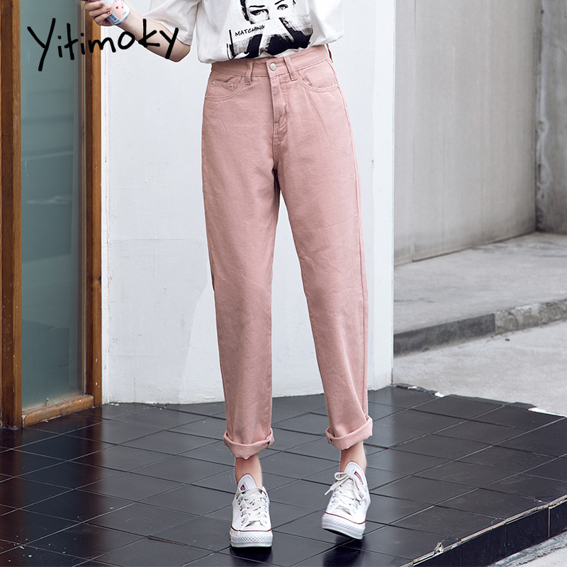 

Straight Mom jeans woman high waist denim pants pink beige Full Length trousers plus size black boyfriend jeans for women Loose