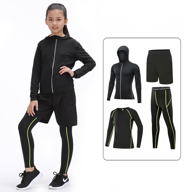 

Kids Sports Running Set Girl Sport Suit Jogging Basketball Underwear Sportswear Gym Tights Girls Yoga Tracksuit Training Hooded, Gray 2 pieces