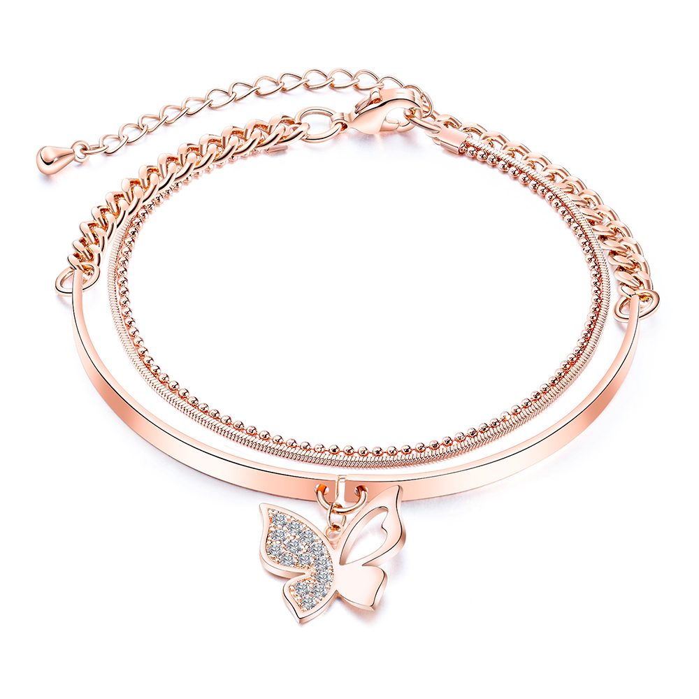 

Charm Butterfly Chain Bracelets Stainless Steel Titanium Steel 14K Gold Plated Bangle Women Girl's Gift Jewelry