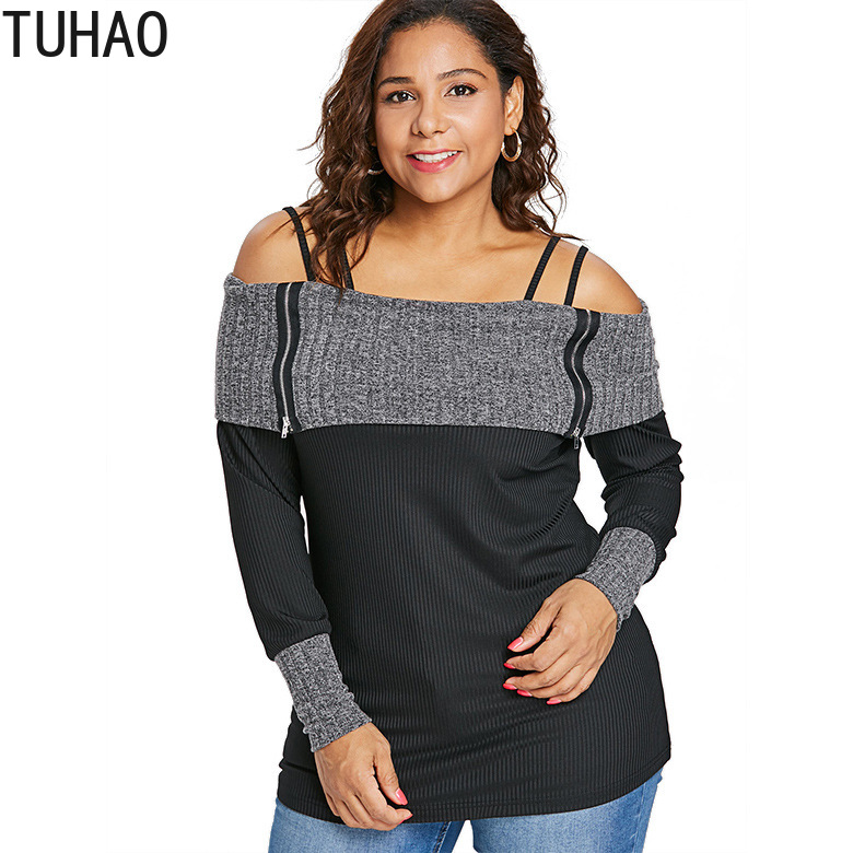 

TUHAO 2020 spring woman knit sweater plus size 5XL 4XL 3XL casual women's clothing strapless sweater top clothes WM20, Black