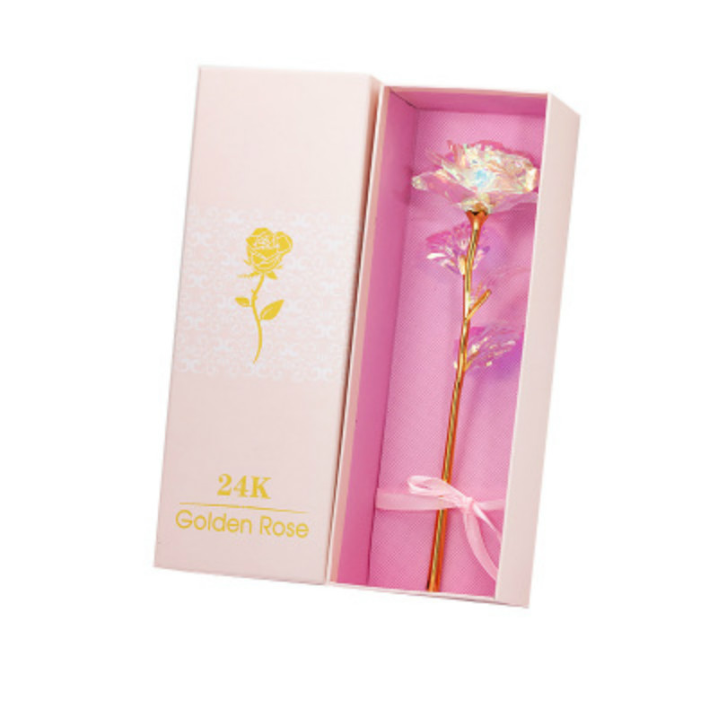

24K Aluminum Foil Plated Rose Gold Wedding Decoration Flower Valentine's Day Gift Navidad Xmas Prensent Romantic Artificial Rose, Pink
