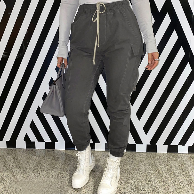 

4 Colors Recommended Drawstring Side Pockets Elastic Waist Hips Feet Casual Trousers, Color-1
