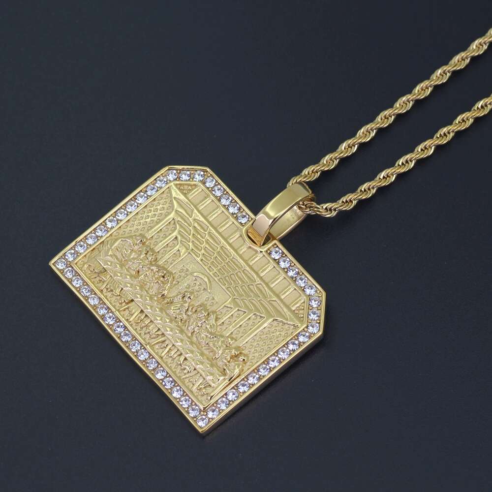 

Fashion- Last Supper diamonds pendant necklaces for men western luxury necklace Stainless steel Cuban chains dog tag Religion jewelry