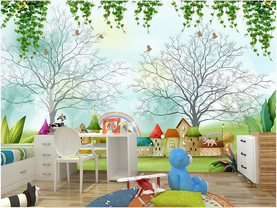 

3d wall murals wallpaper custom photo on the wall Vine forest animal children cartoon room background wall paper for kids room, Non woven wallpaper