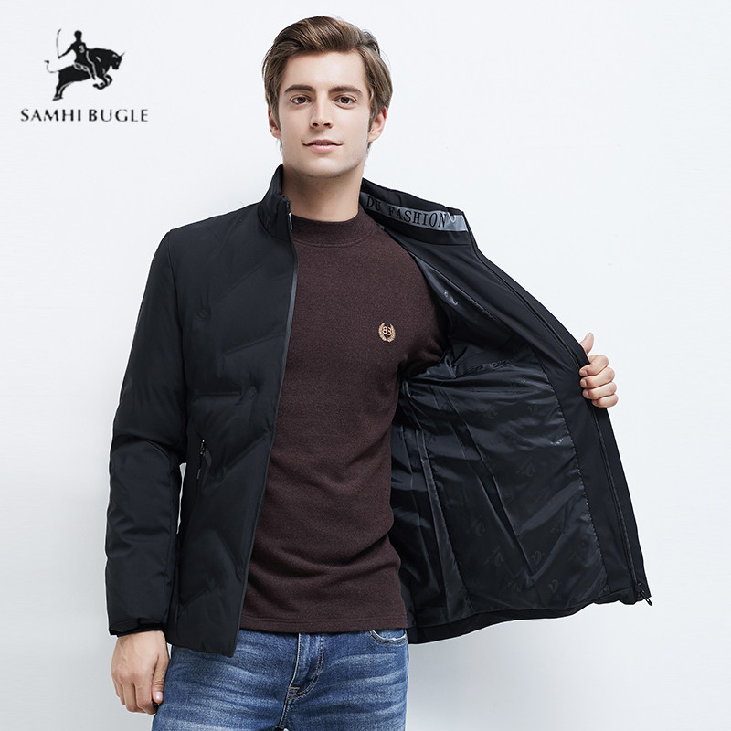 

2019 Winter New Casual Thick Cotton Zipper Pockets Parkas Jacket Men Fashion Outwear Windproof Warm Stand Collar Parka Coat Men, Black