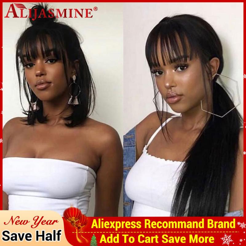 

13x6 Lace Front Human Hair Wigs For Women Straight With Bangs Short Bob Wig Brazilian Remy Hair Pre Plucked With Baby 150%, As pic