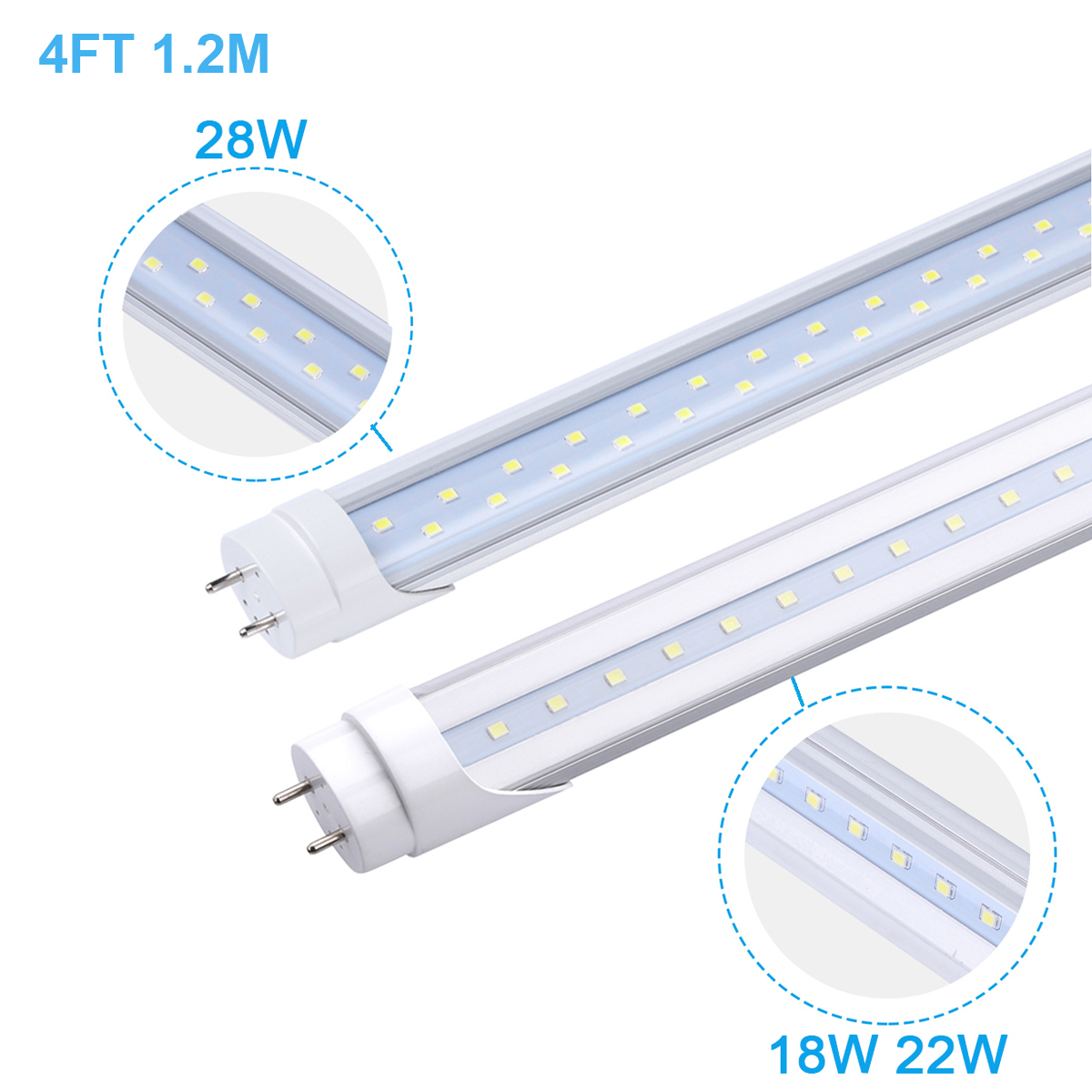 

4 Foot G13 Bi-pin LED TUBE Bulbs T8 1.2M 18/ 22/28 Watt Cold White LED Light Fixtures 4feet Fluorescent Replace Lamp