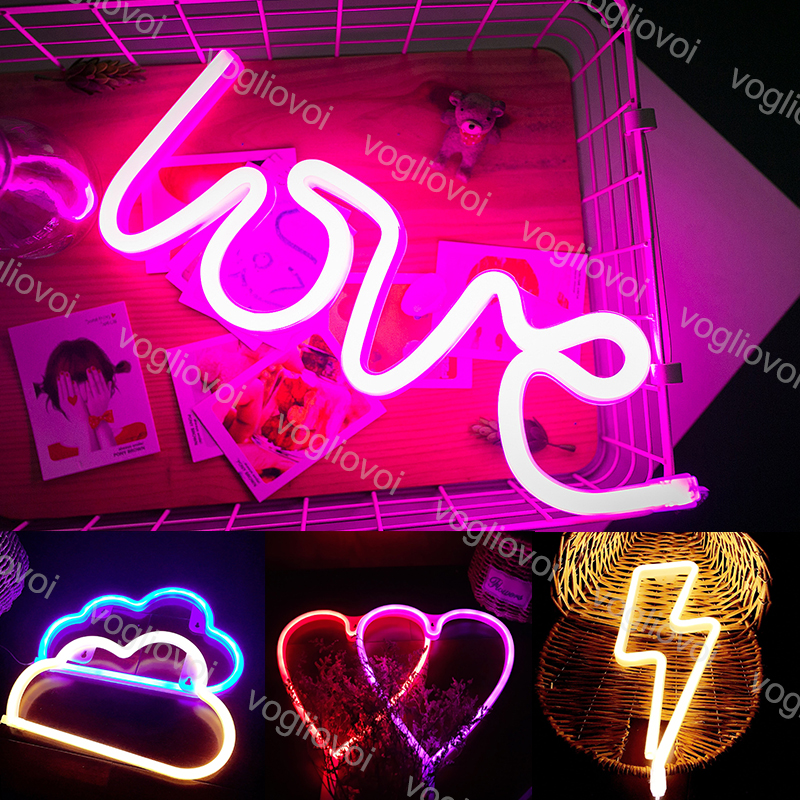 

LED Neon Sign SMD2835 Indoor Night Light Love Heart Cloud Lightning Model Holiday Xmas Party Wedding Decorations Table Lamps EUB