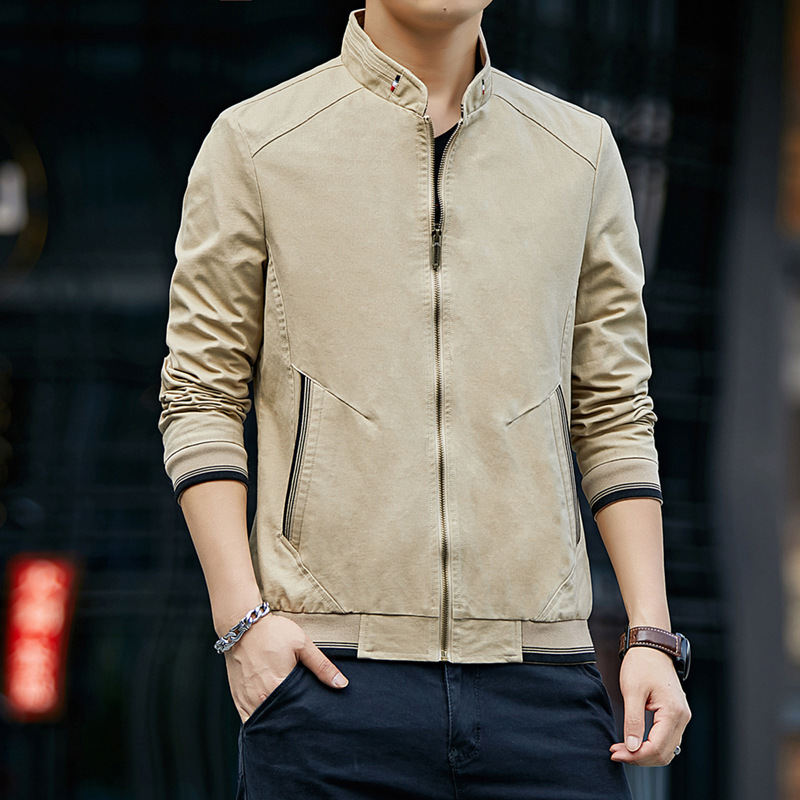 

Coat Men's Spring and Autumn Cotton New Trend Slim Self-cultivation Handsome Casual Jacket Men's Young Clothes, Black