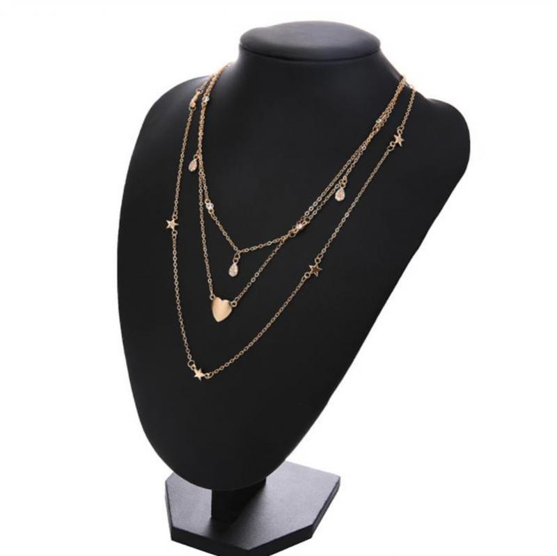 

Multilayer Crystal Heart Pendant Necklace For Women Chain Beads Moon Star Choker Necklaces Fashion Jewelry