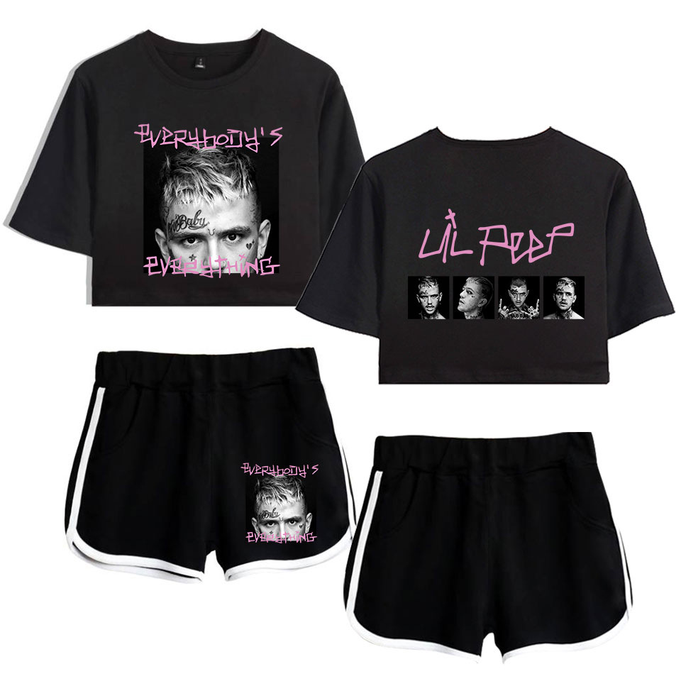 

Womens Two Piece Sets 2020 Rapper Lil Peep 2 Piece Outfits for Women Sweat Suits Two Piece Set Top and Shorts Ladies Tracksuits, Gray