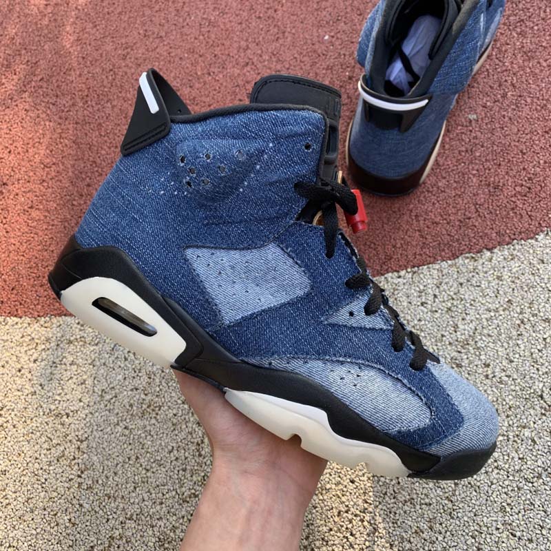 

Basketball shoes Jumpman 6 Blue Washed Denim Varsity Red Black Designer Sneakers 6s cowboy jeans mens Sports Shoes US 40-47, As photo