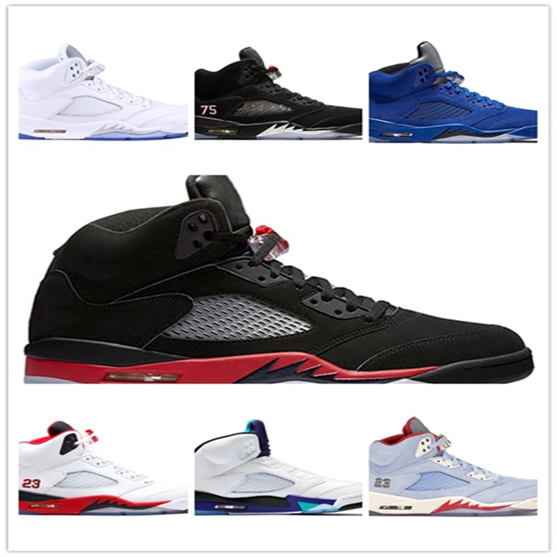 Trophée Salle de 5 Ice Bleu Hommes Chaussures de basket-ball 2020 Bred Jaune Ciment Blanc Suede Rouge métallisé Noir Taille 41-47 Sport Sneakers