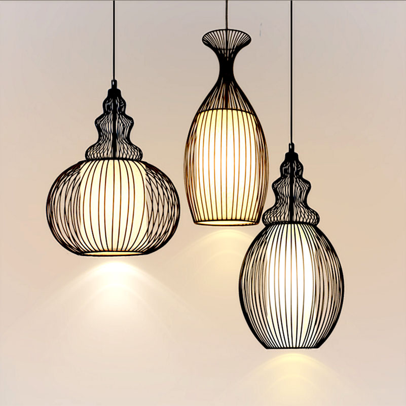 

Chinese style Industrial Pendant Lights Wrought Iron Bird Cage Cloth lamp Personality Restaurant bar coffee shop Hanging Light