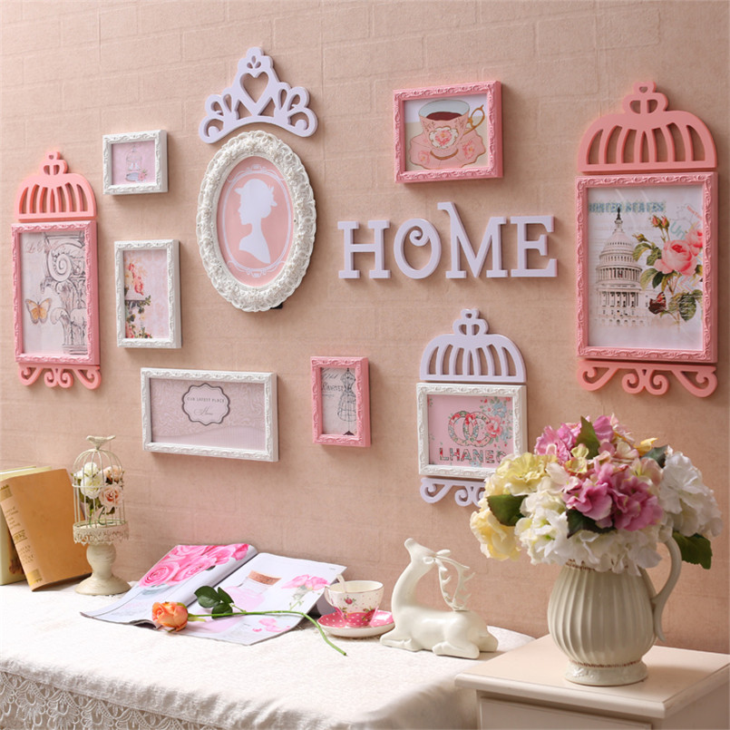 

Wedding Love Decorations 9pcs Wood Photo Frame Set Wall Decoration Wooden Picture Frame Set White/Pink/Sky Blue Photo Wall