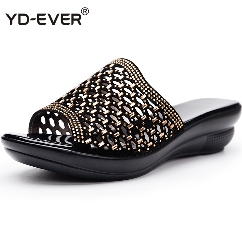 

Women Slipper's 2020 Ladies Summer Slippers Genuine Leather Shoes Women High Heels Fashion Wedges Summer Shoes, Black