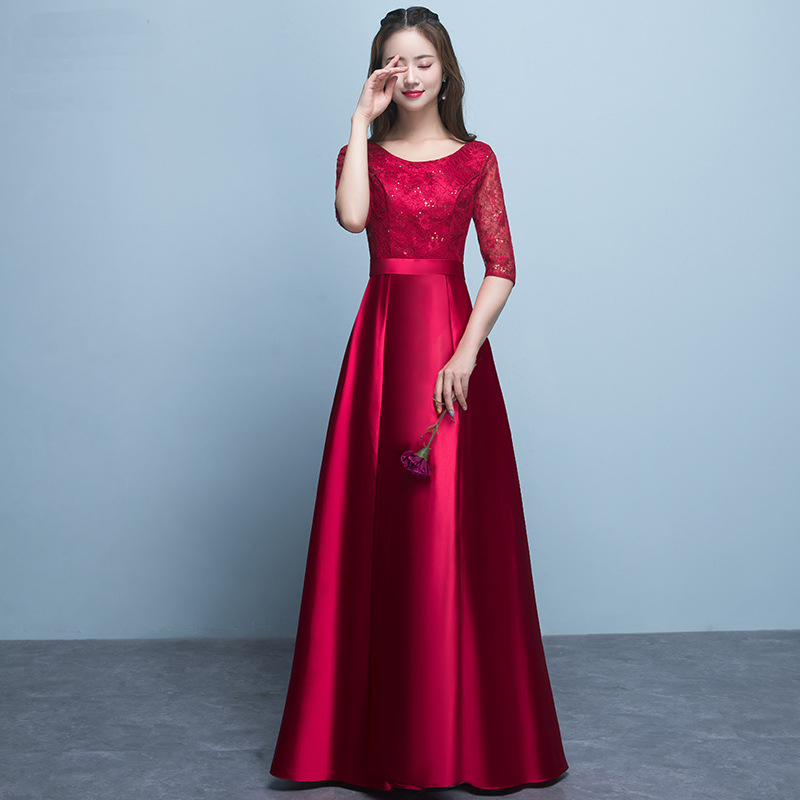 

2019 New Women Wedding Bridesmaid Dress Solid Full Length Lace Qipao Female Elegant Robe Demoiselle Sexy Cotton Vestidos