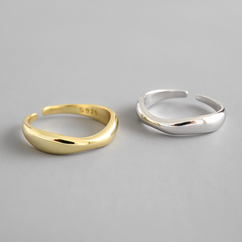 

925 Sterling Silver Minimalist Irregular Wavy Open Rings White Gold /18K Gold Color Adjustable Ring Bijoux For Women