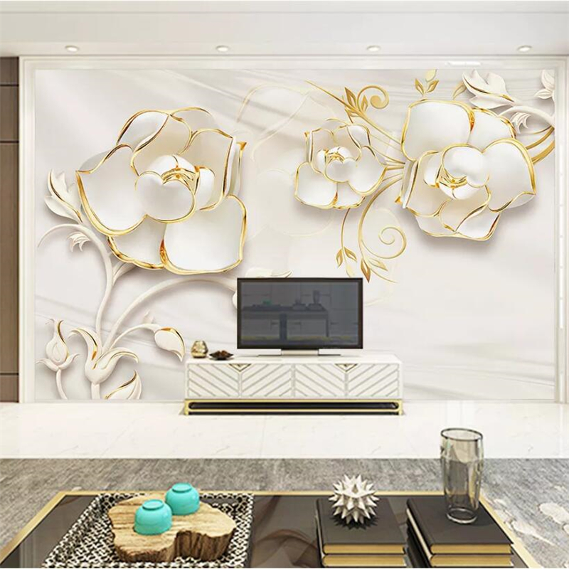 

mural Custom wallpaper 3D stereo photo murals silk rose home and rich gold wall decoration painting wall papers home decor 3d, As pic