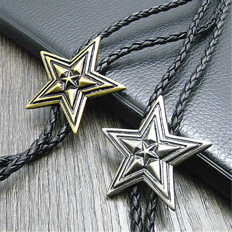 

Neck Tie Set Bolo Pentagram Retro Shirt Chain Big Star Collar Necklaces Long Neckties Pendant