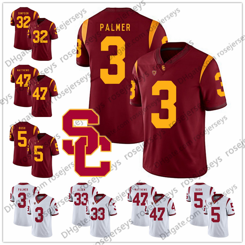 

USC Trojans #3 Carson Palmer 21 Su'a Cravens 22 Lynn Swann 33 Marcus Allen 47 Clay Matthews Red White Retired Vintage Football Jersey, White (name)