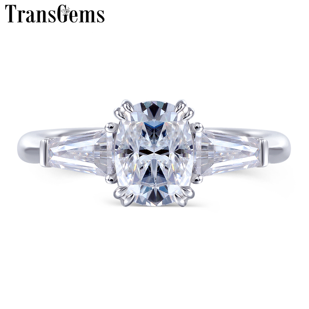 

Transgems 10K White Gold 57mm Cushion Cut Captivating F Color Engagement Ring for Women Three Stone Engagement Ring S200110
