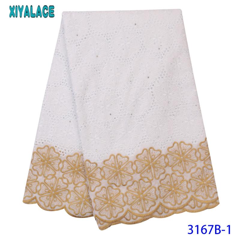 

High Quality White and Gold Nigerian Wedding Lace Fabric Latest Swiss Voile Lace Cotton Trim for Dresses KS3167B