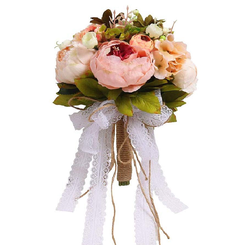 

Wedding Bouquet Bridal Romantic Artificial Silk Peony Rose Flower Bouquet for Bride Bridesmaid Holding, As shown