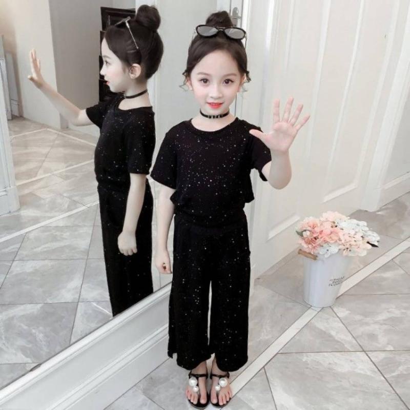 

Children Clothing Set 2020 Summer Short+Loose Wide Pants 2 Pieces Toddler Girls Clothes Costume Outfit 3-12 Girls Clothing Sets, 002