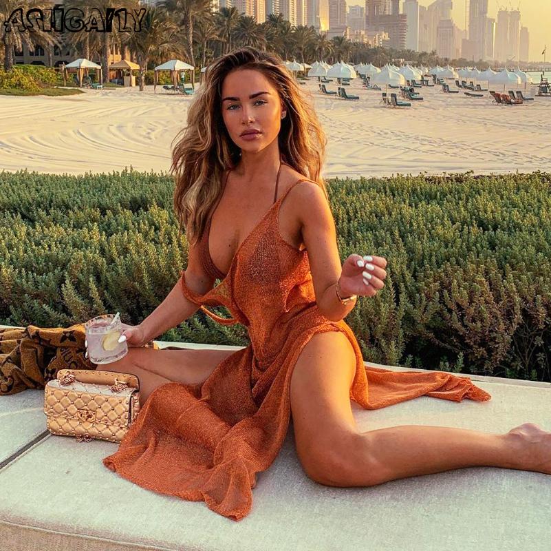 

Ashgaily Women Sexy Beach Cover-up Swimsuit Covers up Bathing Suit Summer Beach Wear knitting Swimwear Mesh Dress Tunic