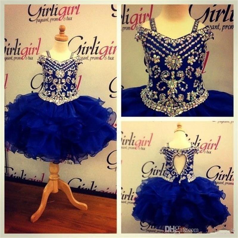 

2019 Crystal Beads Ball Gown Royal Blue Flower Girl Dresses For Toddlers Kids Communion Dress Real Images Cute Little Girls Pageant Dresses, White;blue