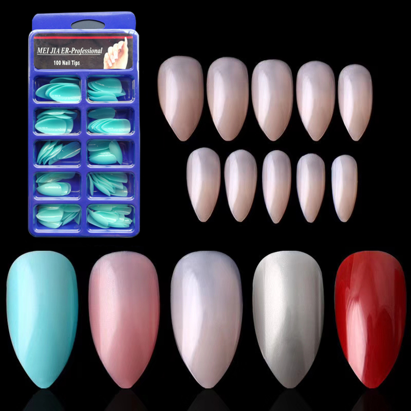 

100pcs long false nail Quick Building Pointed Soft Candy Color False Nails Blue Pure Pink Re'd Toe Fake Nails 8 Optional, Dr306-07