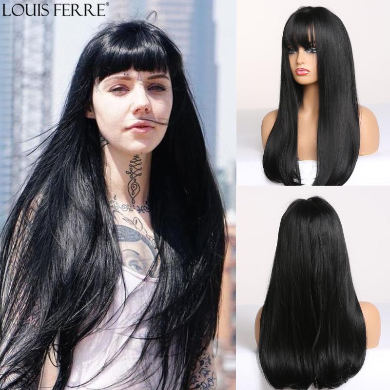 

LOUIS FERRE Synthetic Hair Wigs with Bangs Long Straight Black Wigs for Women Afro High Temperature Fiber Cosplay Party, Lc223