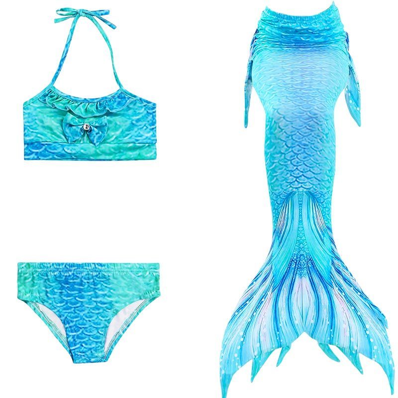Rayas Sirena Cinco Colores Traje de ba/ño de 3 Piezas para ni/ña,Conjunto con Cola de Sirena,Patr/ón de Rayas,Chaleco de ba/ño Escamas de pez Lunares